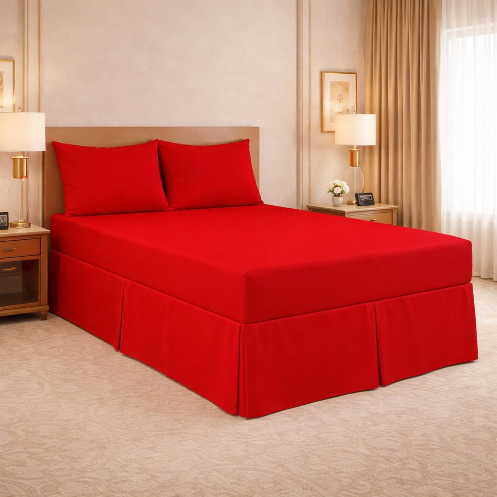 Arlinens Red Luxury Plain Dyed Poly Cotton Platform Base Valance Sheet In Following Colours And Sizes (Single, )