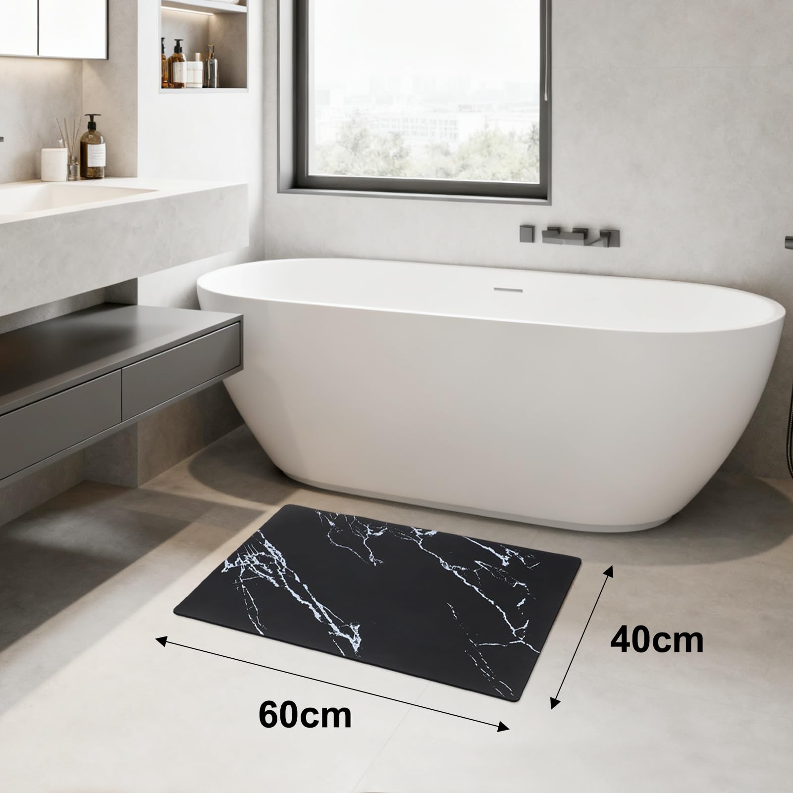 Tappetino Asciugatura Rapida In Diatomite WIFORH: Vassoio Per Lavello 60x39 Cm, Bianco Marmo, Antiscivolo