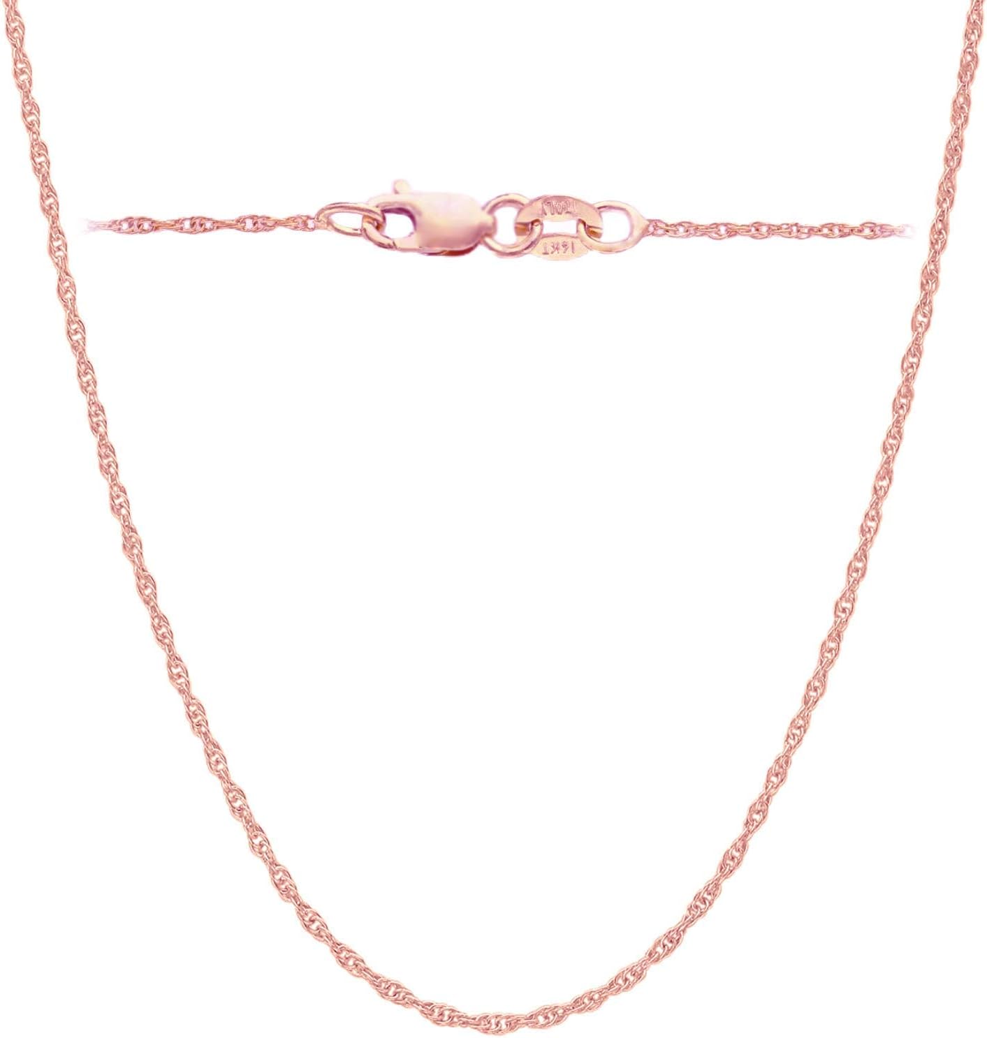 Italian Fashions 14K, 10K Yellow or White or Rose Solid Gold Italian Diamond Cut 0.8 mm-1.2 mm Rope Chain Necklace Thin & Strong gold chain Thin And Lightweight MADE IN ITALY