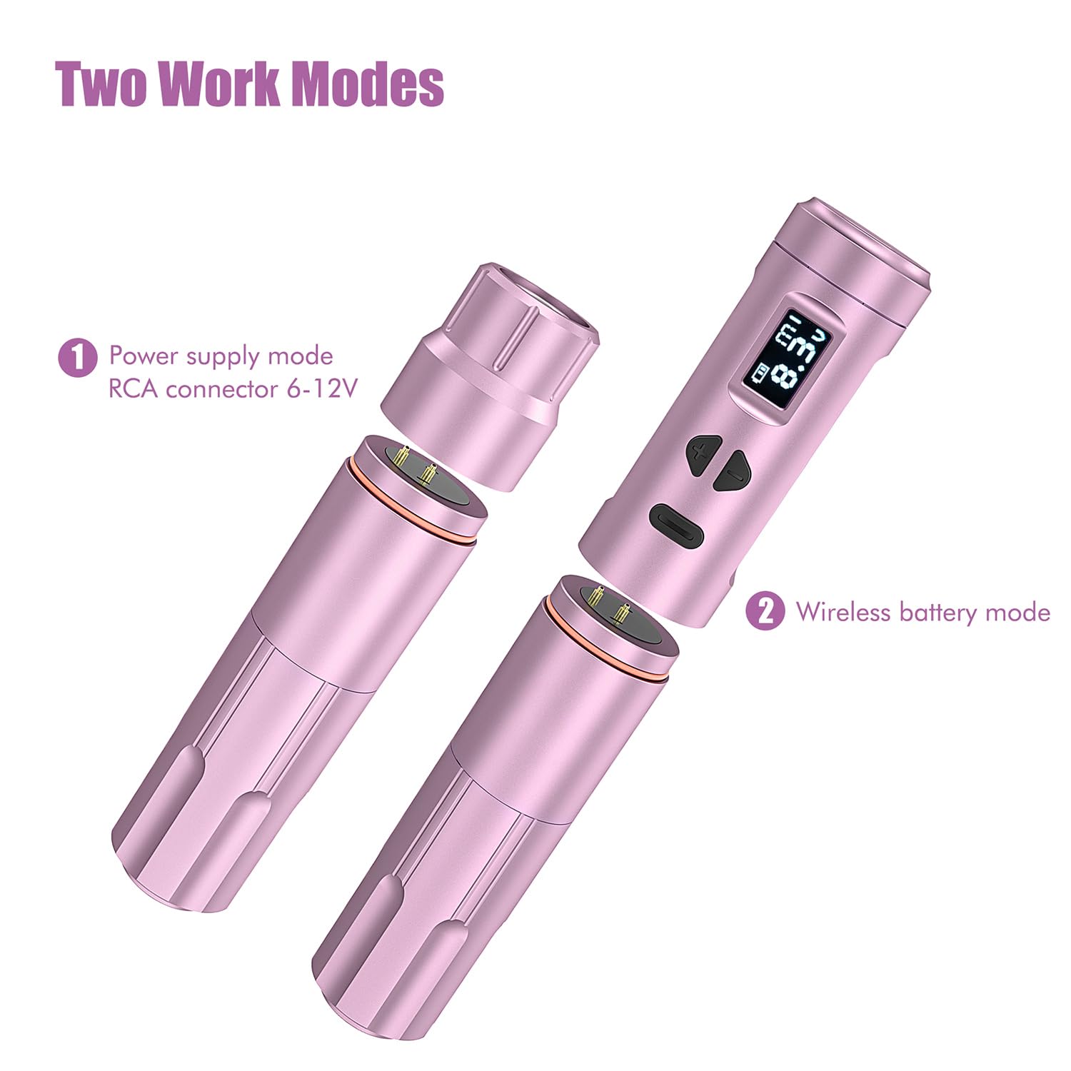 TATELF Kit de máquina de maquillaje semipermanent de Inalambrica con 2 Batería de Alimentación 10 cartuchos agujas para principiantes (Rosa)