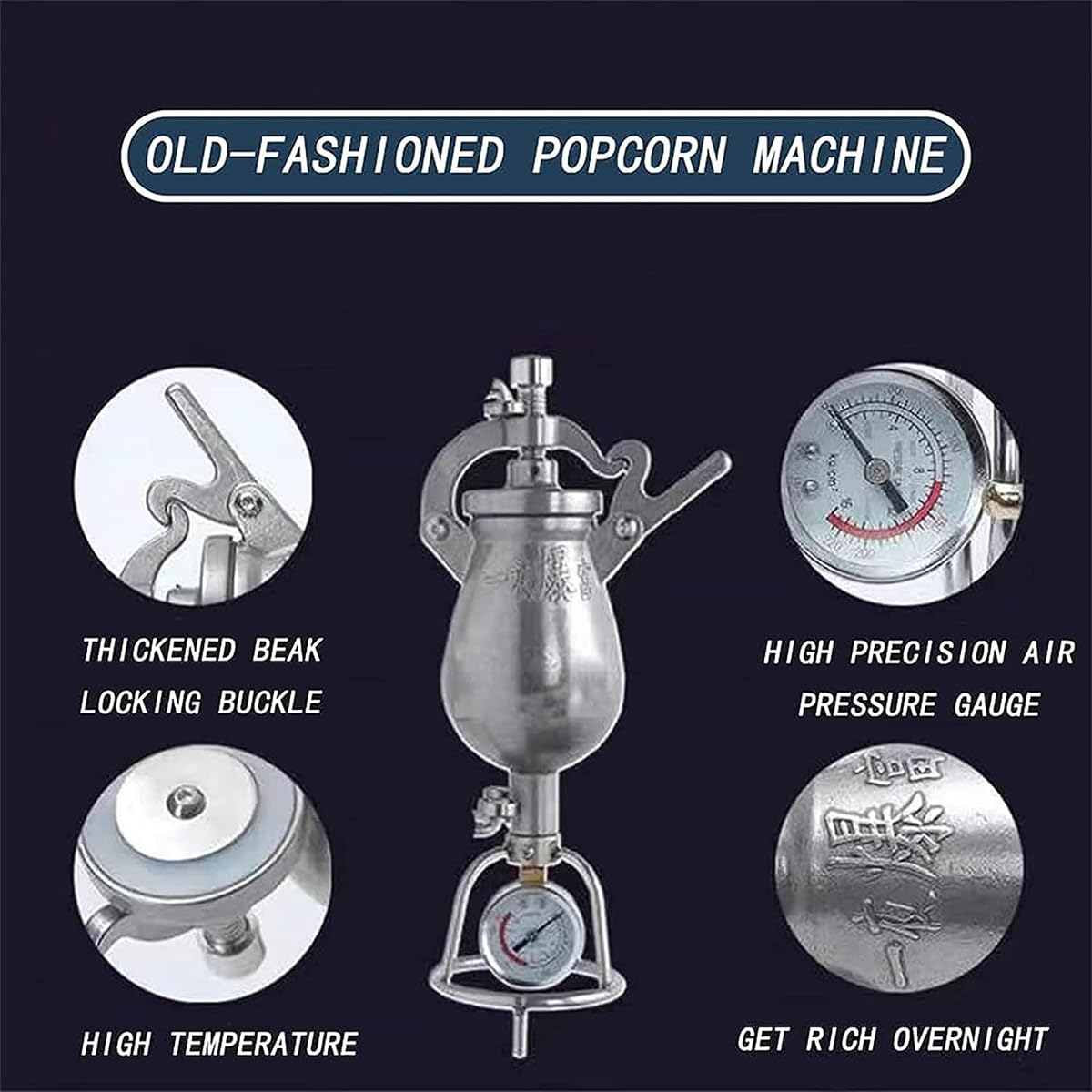 SAAKO Macchina per Popcorn ad Aria Calda, Macchina per Popcorn Cinese Macchina per Popcorn ad Alta Pressione, Macchina per Popcorn con Riscaldamento a Fuoco in Acciaio Inossidabile
