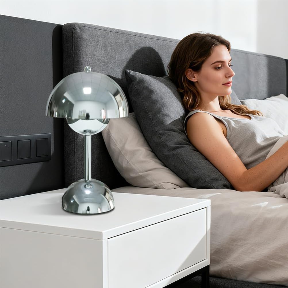 AoLa Lampada da tavolo fungo ricaricabile argento, lampada da tavolo senza fili dimmerabile con controllo touch ricaricabile tramite USB batteria 1200mAh lampada da comodino lampada a fungo