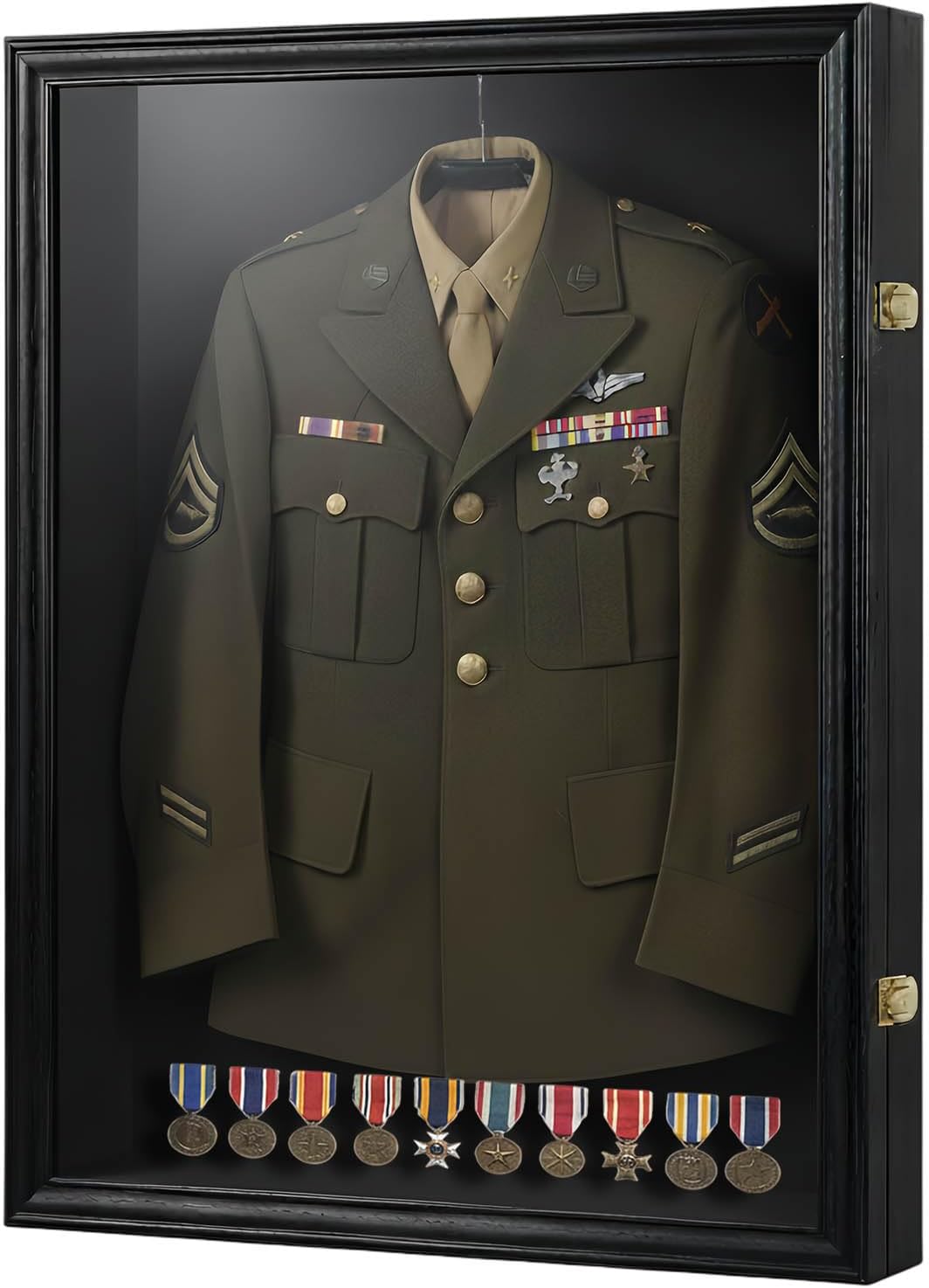 Extra Large Military Uniform Shadow Box, Jumbo Lockable Memorabilia Uniform Display Case with 98% UV Protection Acrylic Door, for Preserving Military, Police, Air Force, Navy Uniforms Jackets