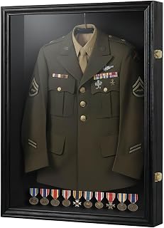 Extra Large Military Uniform Shadow Box, Jumbo Lockable Memorabilia Uniform Display Case with 98% UV Protection Acrylic Door, for Preserving Military, Police, Air Force, Navy Uniforms Jackets