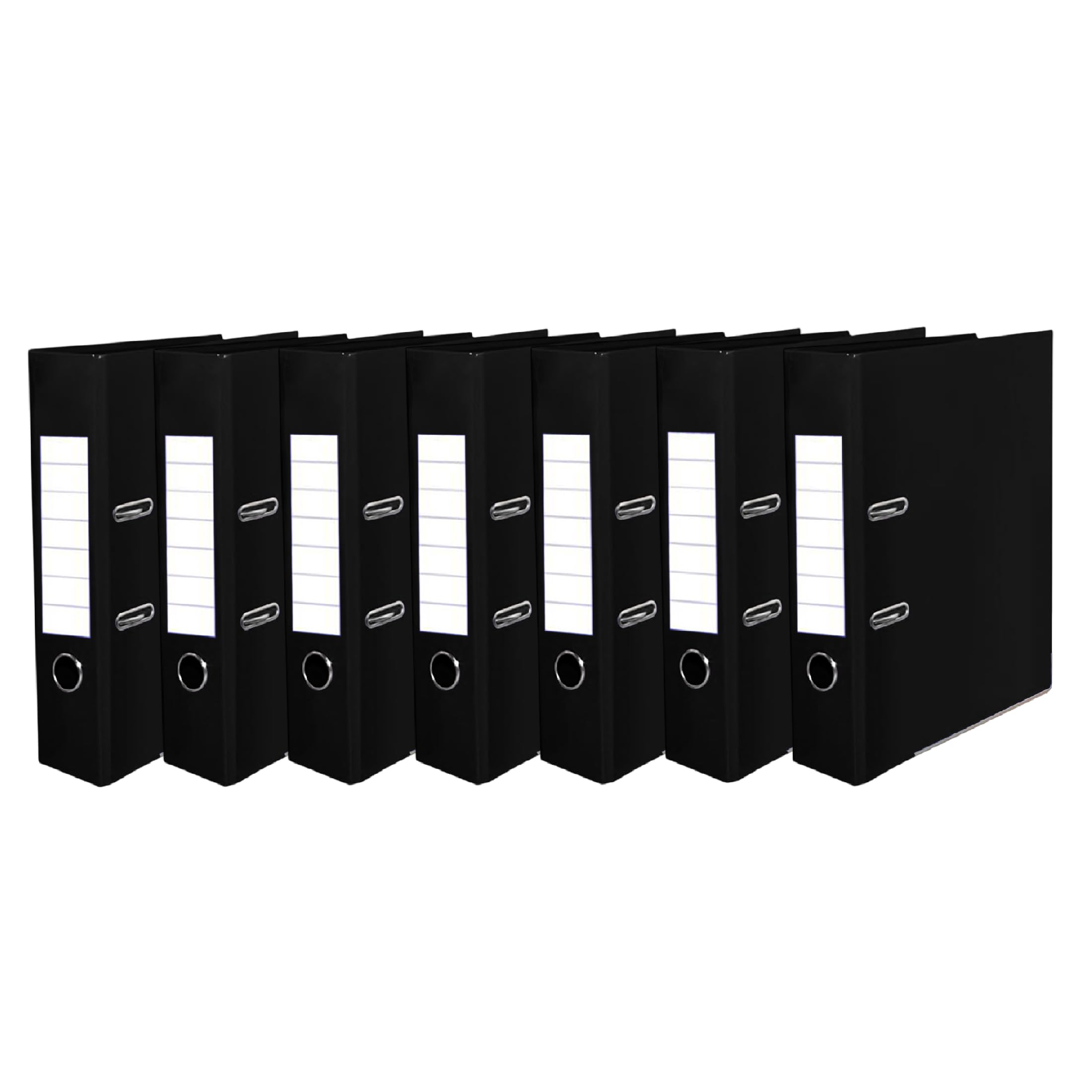 Black A4 Lever Arch File – 75mm Spine Heavy-Duty Ring Binder Folder with Finger Pull & Plastic Cover, Large Capacity Document Organiser for Office Filing, School Work & Home Paper Storage (Pack of 7)
