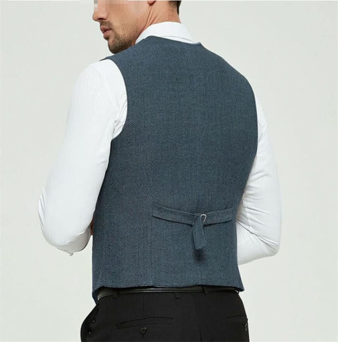 Vogrtcc Gilet da uomo da sposa in lana tweed colletto su misura retrò gilet business gilet