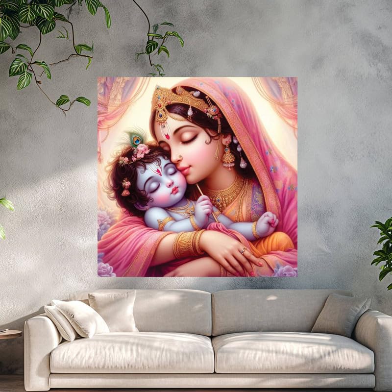 Image of British Terminal Cute little Bal Gopal Baby God Krishna| Kanha Ji | Laddu Lord Makhan Chor Painting Religious Poster for Pregnant Women for wall (matt thin vinyl,sticker,multicolor,unframed)| bj268
