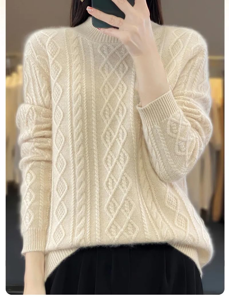 Maglione da donna a maniche lunghe a collo alto in lana jacquard a rombi vestibilità larga casual pullover lavorato a maglia