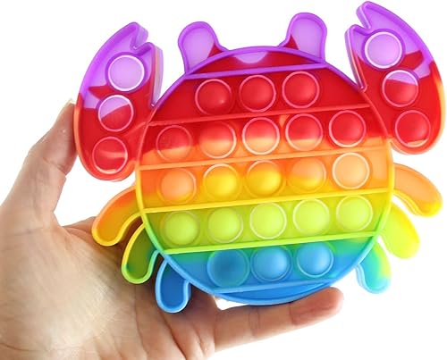 Juguete para ansiedad de burbujas de cangrejo arcoíris – Juguete sensorial de silicona para presionar burbujas – Pop las burbujas hacia abajo y