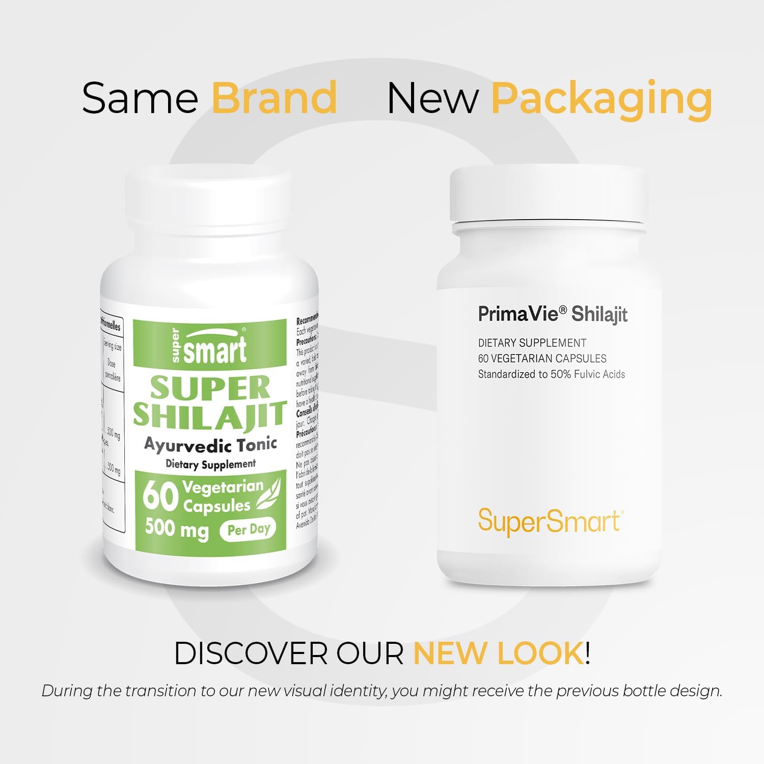 Supersmart - Super Shilajit 500mg per Day (High Potency) - PrimaVie Shilajit Supplement - Himalayan, Purified & Organic Shilajit | Non-GMO & Gluten Free - 60 Vegetarian Capsules