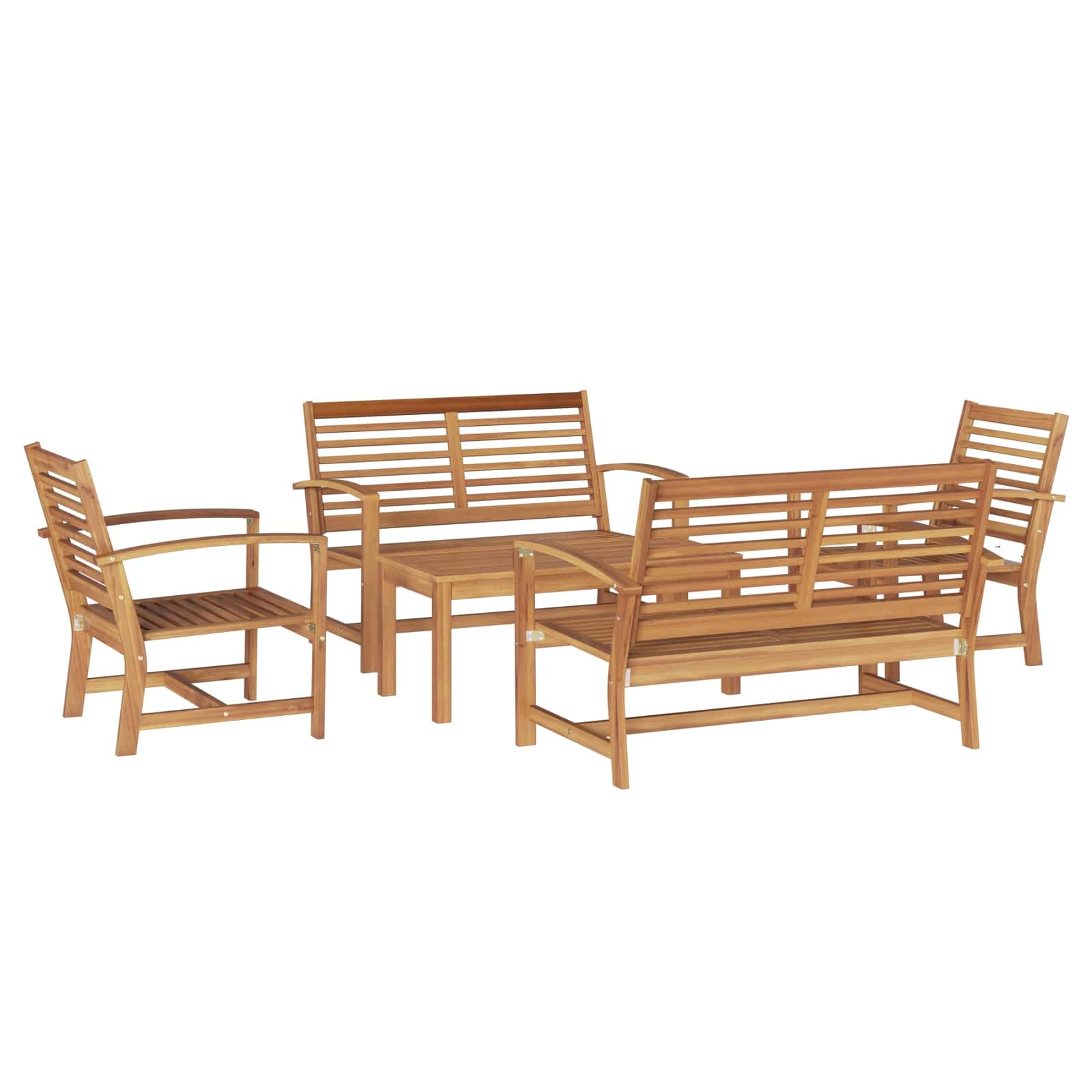 Ensemble de canapé de jardin 5 pièces en teck massif de couleur marron unie avec coussins amovibles pour terrasse - Salon de jardin moderne en teck marron