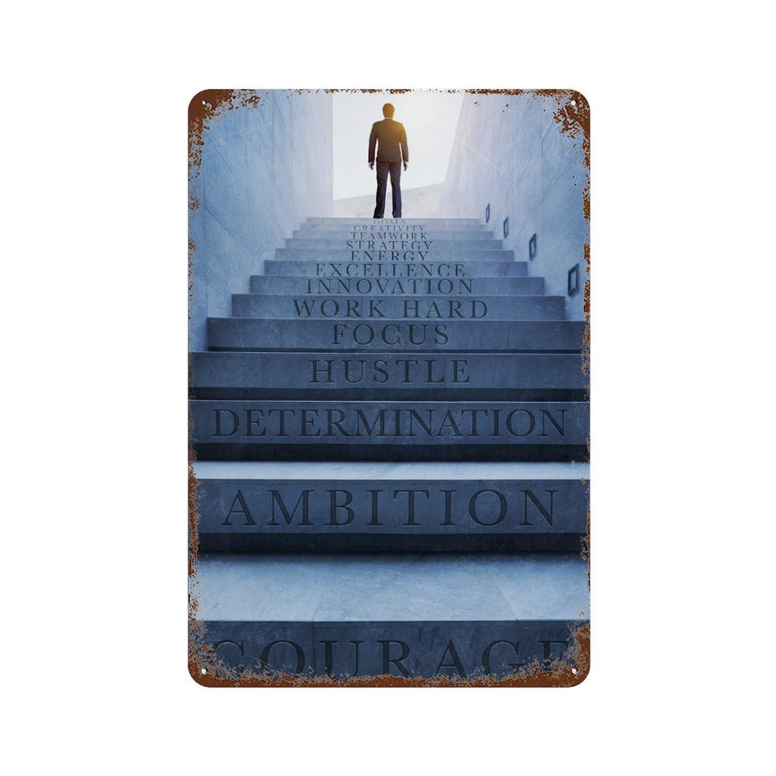 Steps To Success 11.8"x7.9" Weathered Tin Sign, Shabby Chic Decor for Farmhouse, Kitchen And Entryway Decor
