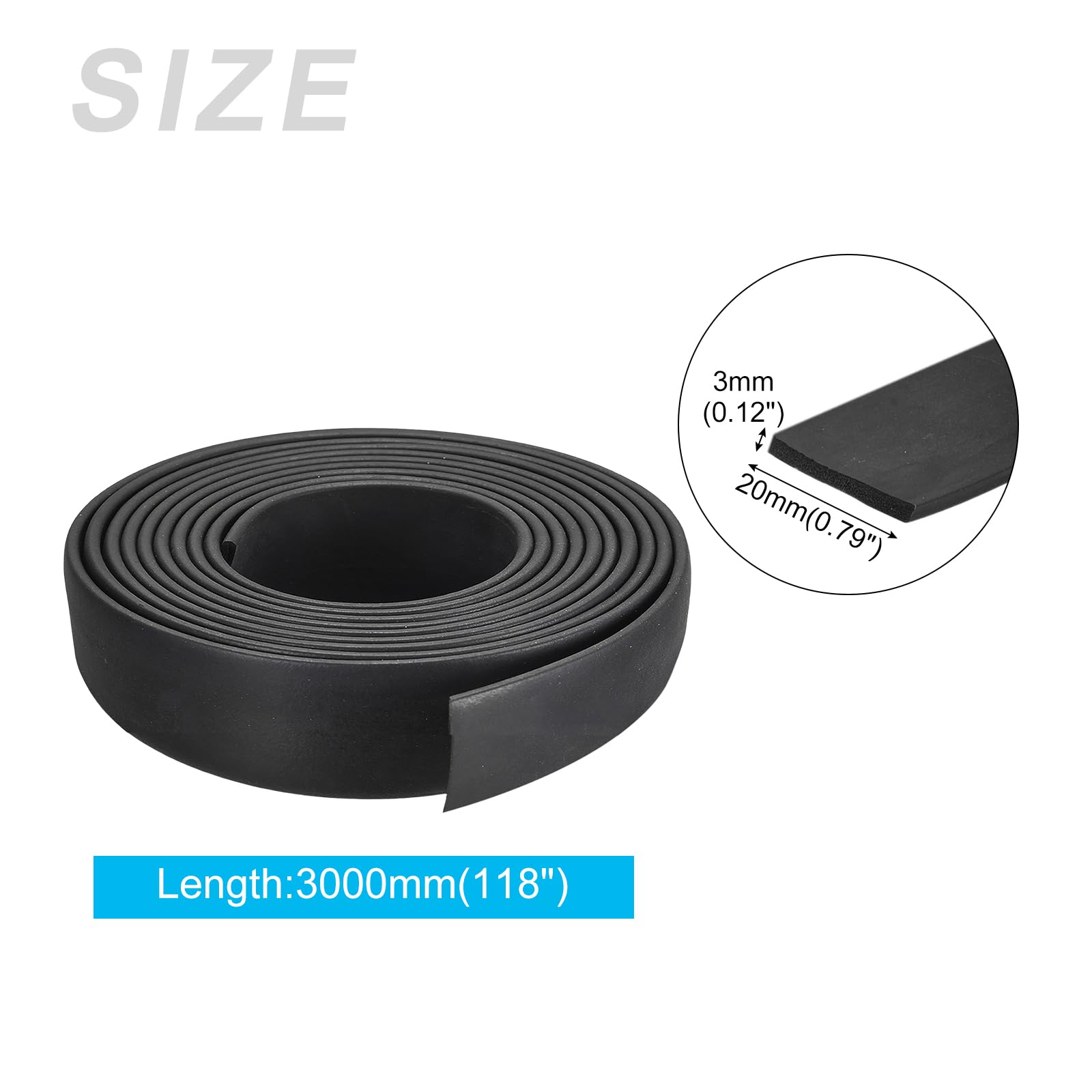 METALLIXITY EPDM Solid Rubber Strips (118.11" L x 0.79" W x 0.12" T) 1Pcs, Rubber Neoprene Seal Strips - Image 2