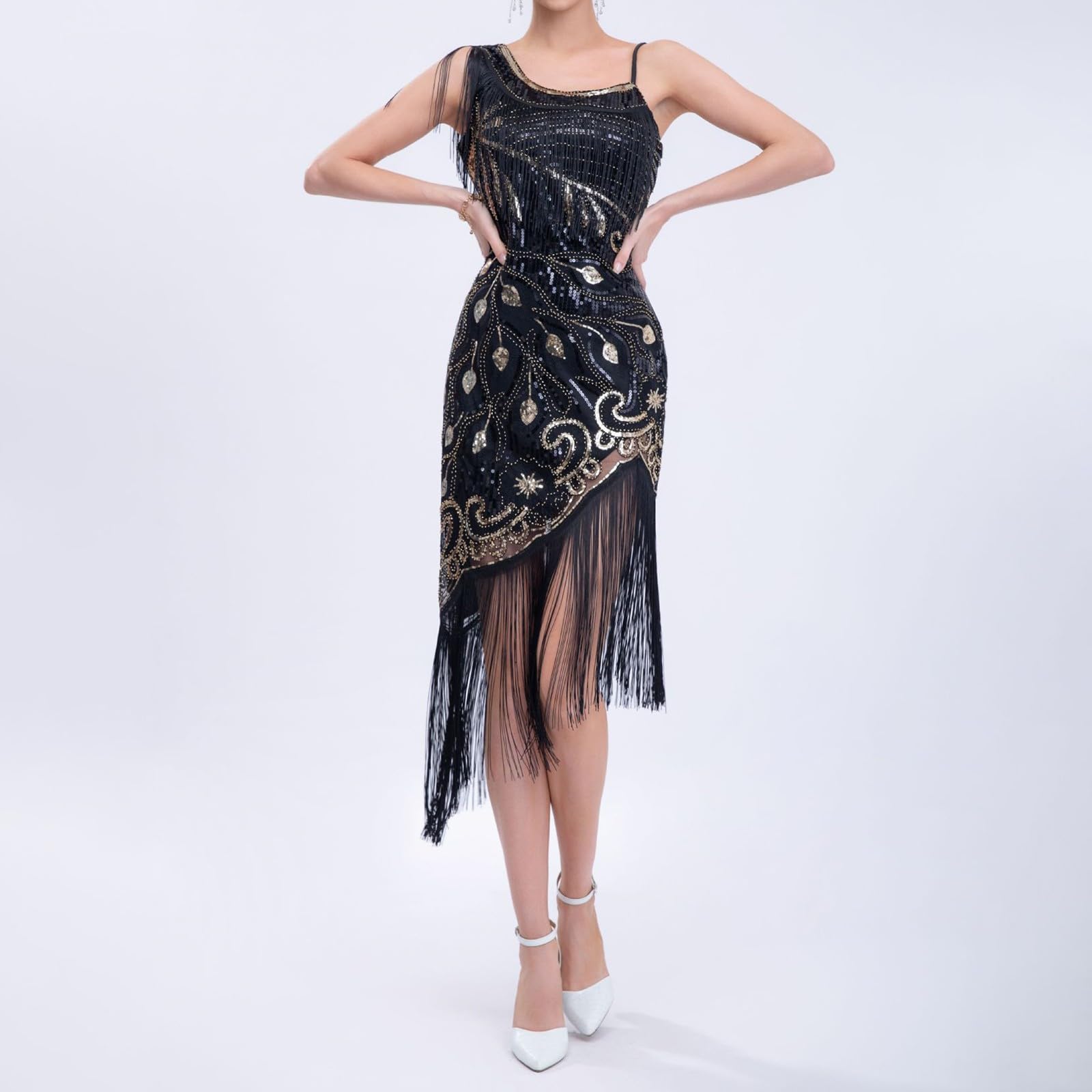 Generico Abito Donna Paillettes Frange Anni 20