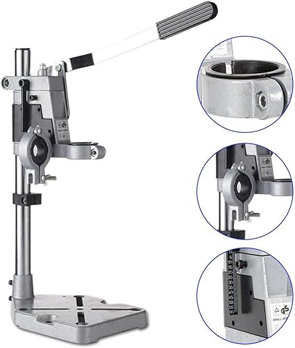 Miniatura 7 de Soporte de prensa de taladro para estación de trabajo eléctrica de doble agujeros, soporte de taladro de escritorio ajustable, soporte de taladro de