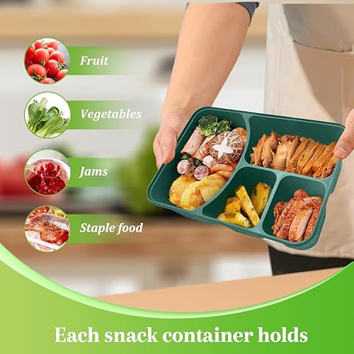 Miniatura 4 de Teivio Paquete de 4 loncheras bento de plástico con tapa, contenedor reutilizable de 4 compartimentos para preparación de comidas, recipiente de