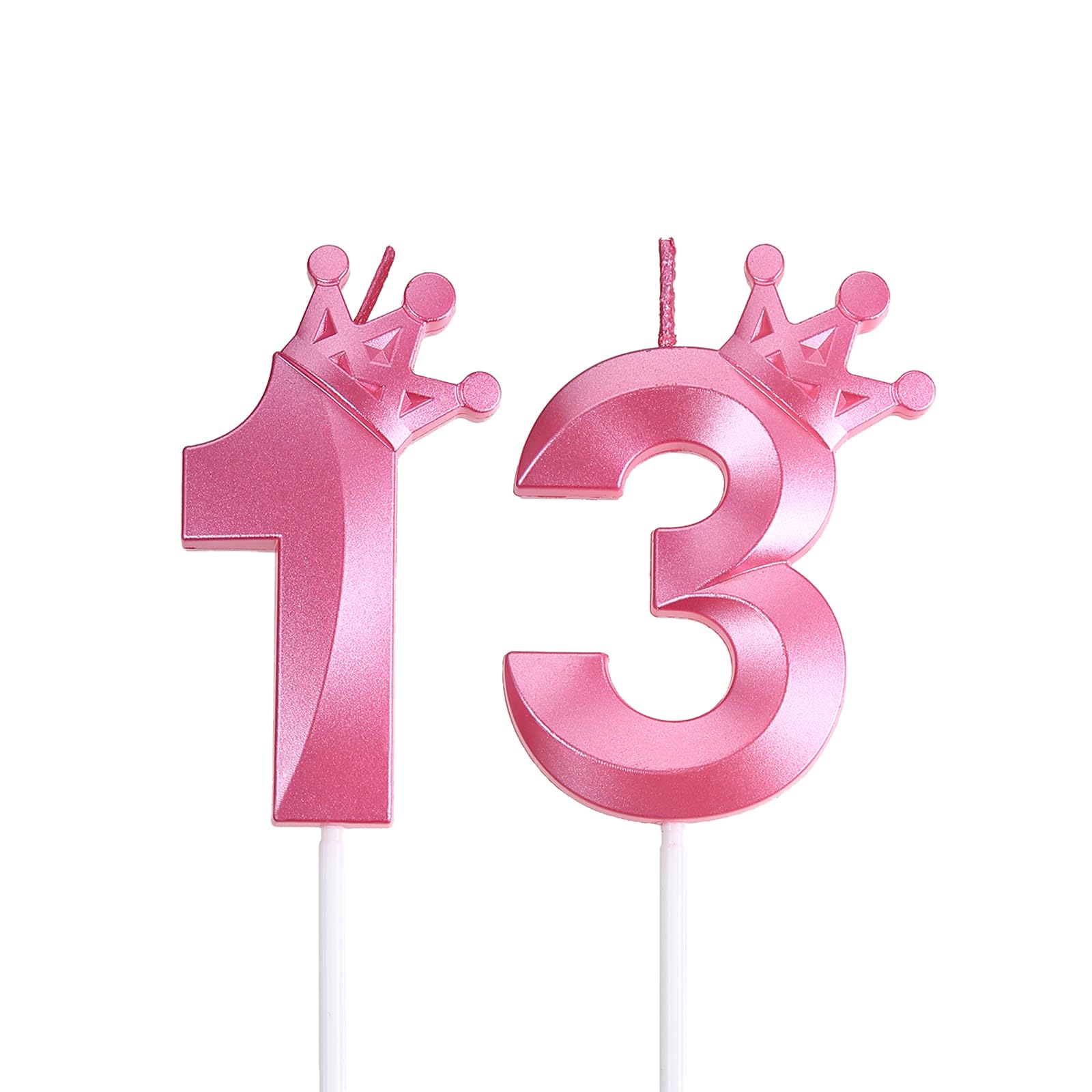 Photo 1 of 2.56 inch Pink 13 Number Birthday Candles,Pink Cake Number Candles, Numeral 13 Cake Topper for Birthday Decorations