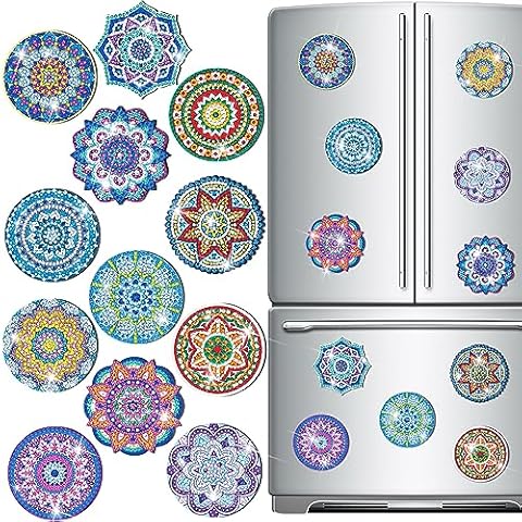 Zonon 12 Pcs Refrigerator Diamond Painting Magnets Easy Diamond Painting Kits Fridge Diamond Art Magnets Diamond Art Kits Diamond Painting Stickers for Adults DIY Home Decors(Classic Mandala) Cover