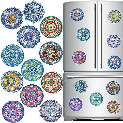 Zonon 12 Pcs Refrigerator Diamond Painting Magnets Easy Diamond Art Painting Magnetic Stickers Kits Fridge Magnets for Adults DIY Home Decors(Classic Mandala)