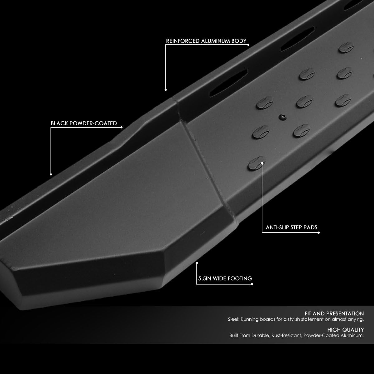 Auto Dynasty 5.5 Inches Running Boards Side Step Nerf Bar Compatible with 2007-2020 Toyota Tundra Extended Crew Cab, Mild Steel, Black Powdercoated