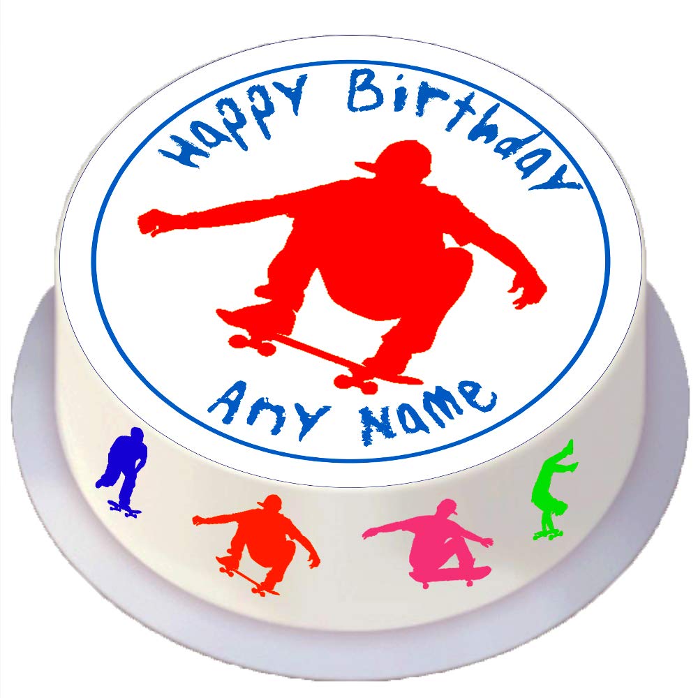 Made4you Happy Birthday Skateboard - Personalised Edible Round Cake Topper