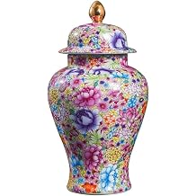 ELEFOCUS Porcelain Ginger Jar,Ceramic Flower Vase,Colored Enamel Porcelain Decorative Multi-Color Floral Helmet Jar or VaseColorParent