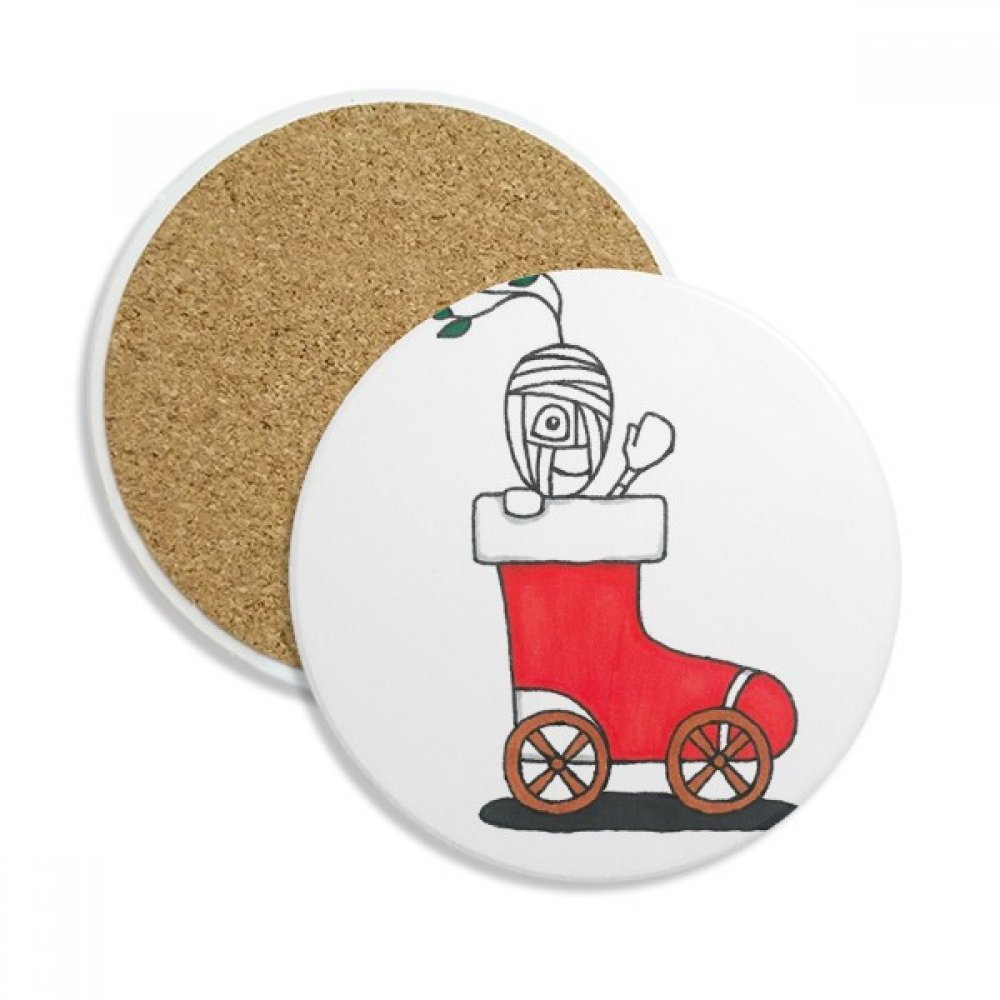 Coaster en céramique Horus Noël Sleigh et pierre absorbante DIYthinker pour tasse 2Pcs