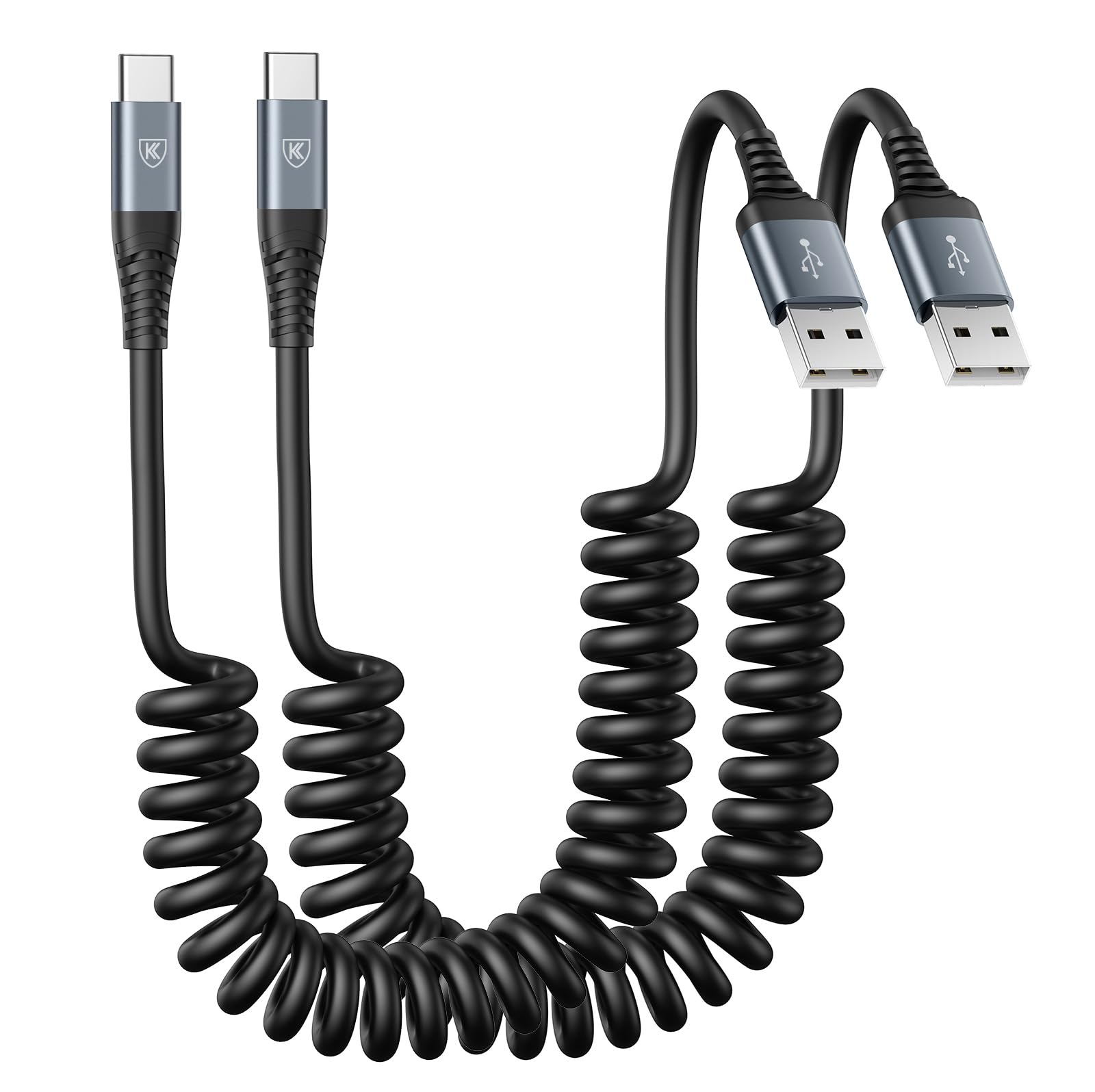 USB C Cable 6ft, 2Pack USB A to USB C 3A Fast Charging, Coiled Type C Charger Cord for Car USB-C Cable Compatible with iPhone 16/15/Plus/Pro/Pro Max/Samsung Galaxy A10e A20 A50 S20 Plus S10E Note 20