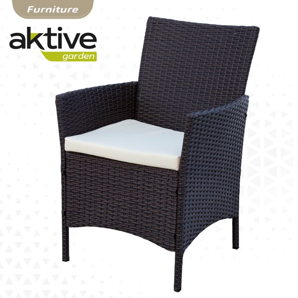 AKTIVE 61073 - Conjunto mesa y sillas jardín ratán, Mesa y sillas terraza incluye 4 sillas jardín exterior y 1 mesa exterior 100x75cm, Muebles para jardín y terraza, Multicolor