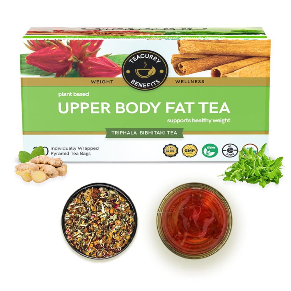 TEACURRY Upper Body tea - 30 Tea Bags, 1 Month Pack - Helps with Chest, Shoulders, Neck and Arms Weight - All Natural Caffeine Free Herbal Tea
