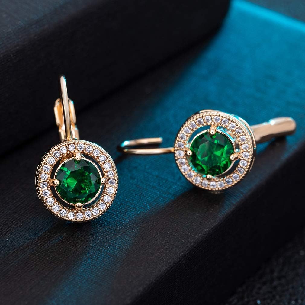 Austrian Crystal Halo Round Drop Leverback Earrings for Women 14K Rose Gold Plated Hypoallergenic Jewelry - Image 3