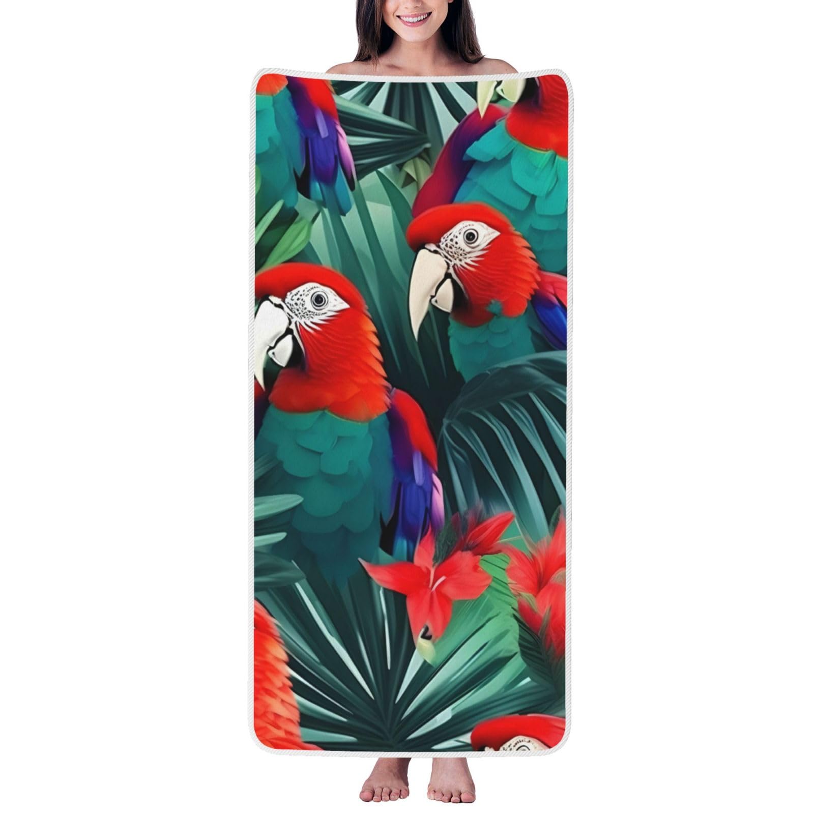 KPXXAQT Tropical Flower Parrot Print Coral Velvet Bath Towel Soft Absorbent Towels Home Vacation Or Summer Gifting
