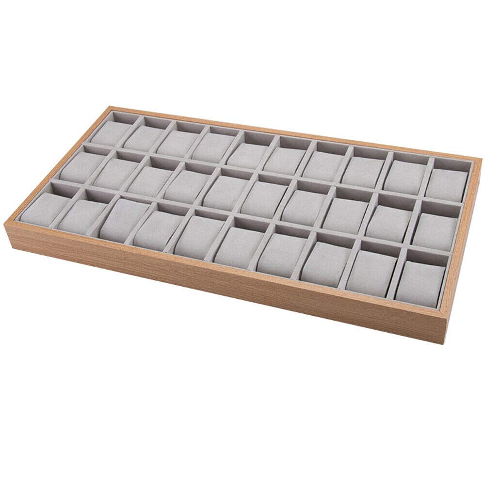 Caja de almacenamiento de madera para reloj de joyería, escaparate, pulsera, bandeja de almacenamiento, joyas, reloj, caja de madera, caja de exhibición, soporte de exhibición (30 ranuras)