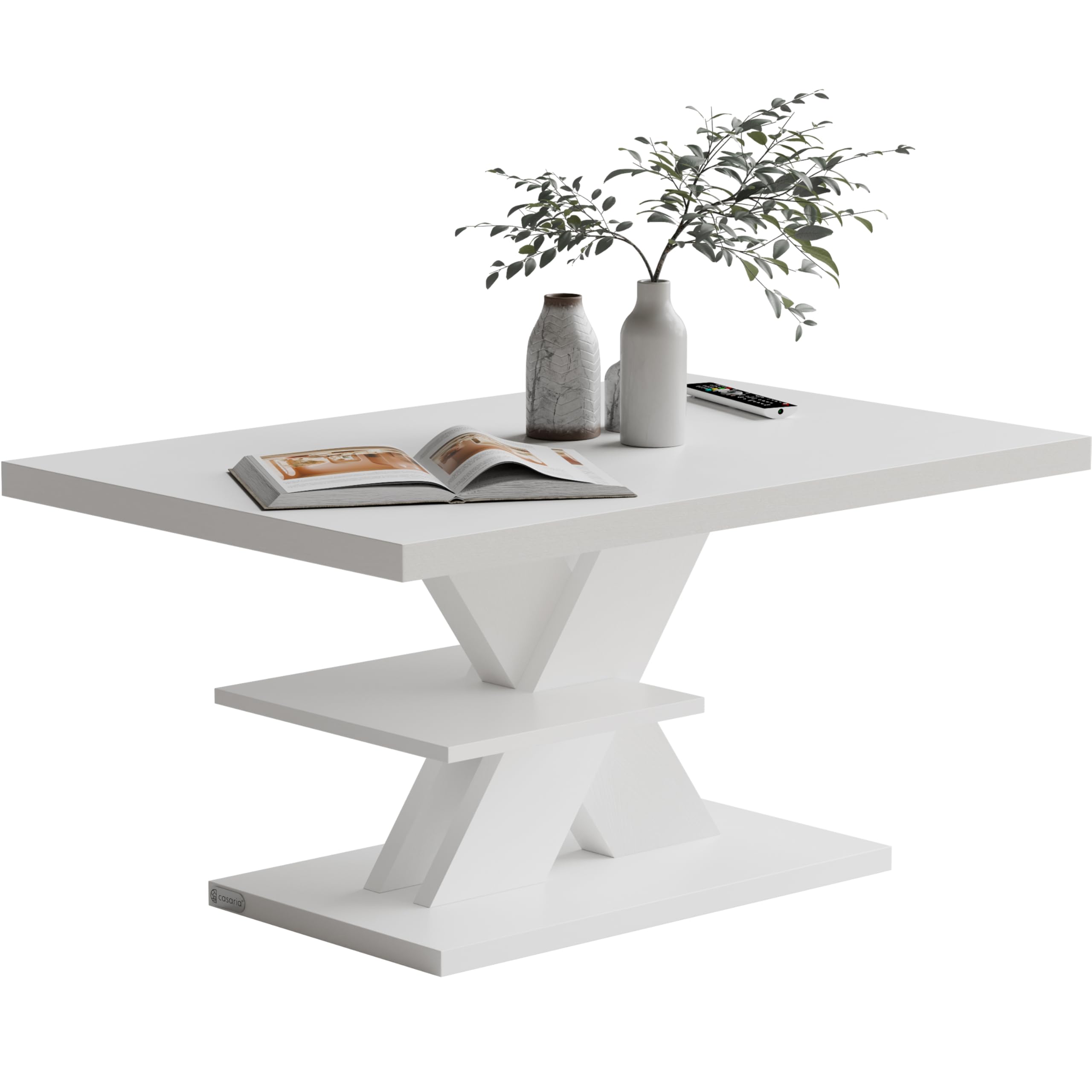 CASARIA® Detroit Coffee Table | 50kg Load Capacity | Storage Shelf | Scratch-Resistant Modern Side Table | Rectangular Living Room Lounge Couch Sofa Table | 90x60cm | White Wood