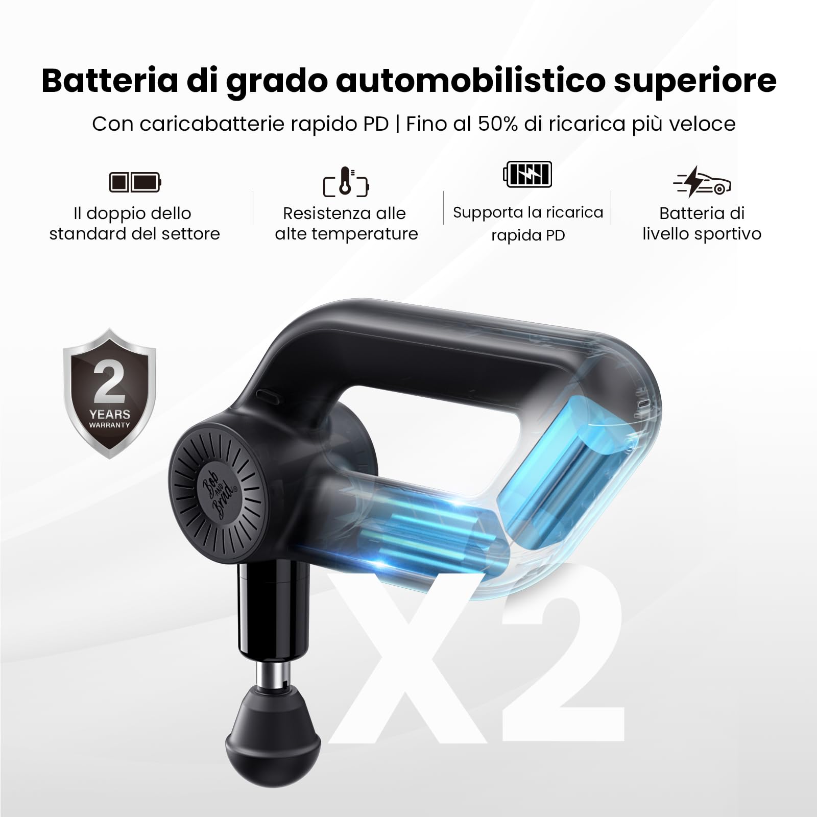 Bob and Brad D6 Ultra Pistola Massaggio Muscolare Potente con Funzione Calore e Infrarossi, 16mm Ampiezza Massaggiatore a Percussione per Tessuti Profondi, Display OLED, Ideale per Regalo