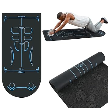 MYHEART Exercise Mat for Ab Roller & Yoga | Non-Slip Workout Mat for Floor Exercises | 7mm Thick Knee Protection Pad | Extra Long, Sound Insulating Mat for Home Gym | Blue-Black (EXERCISE MAT) - image, photos