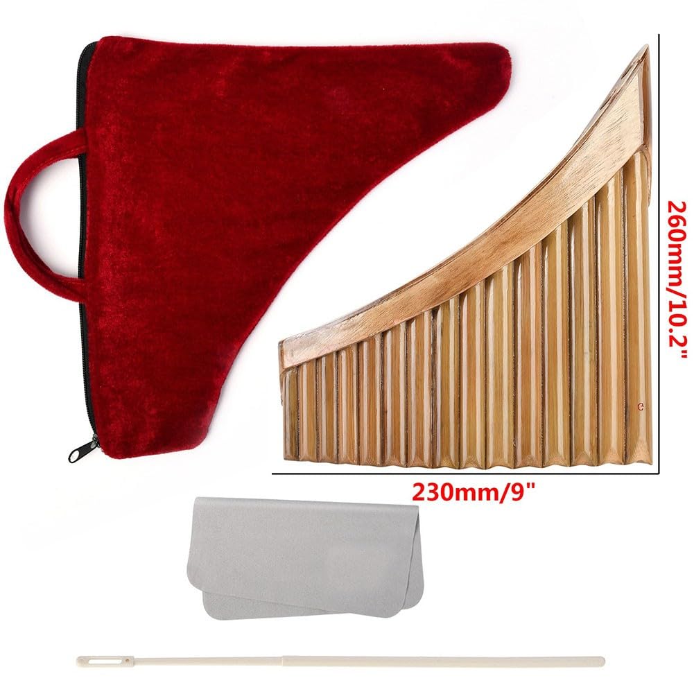 Flûte à pan naturelle accordable à 15 tuyaux - Instrument à vent avec sac souple et accessoires de nettoyage - Marron