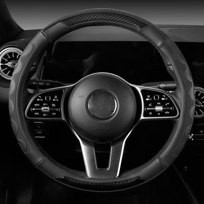 Car Steering Wheel Cover for Nissan Pathfinder 2020 2025, Leather Elastic Steering Wheel Protector Breathable Anti-Slip Steering Wheel Covers,Black Round