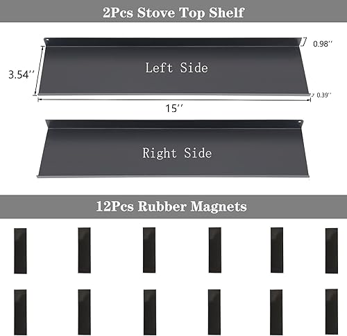 Miniatura 3 de Estante superior magnético sobre estufa de 30 pulgadas, 2 piezas de 15 pulgadas para estufa de especias para espacio adicional, estante de especias