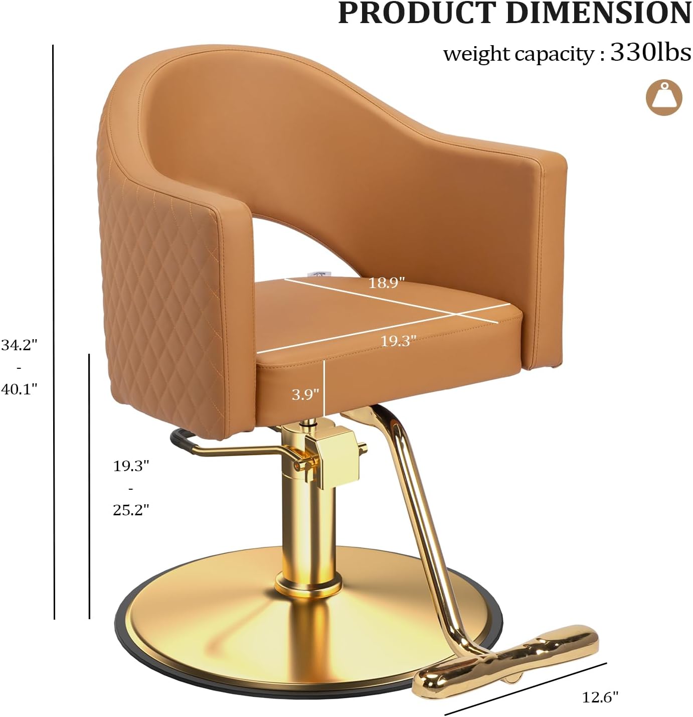 OmySalon Barber Chairs for Barbershop Gold Brown Styling Chair, Salon Chair for Hair Stylist, Heavy Duty Hydraulic Pump, 360°Swivel with Footrest, Hairdressing Home Beauty Spa Equipment