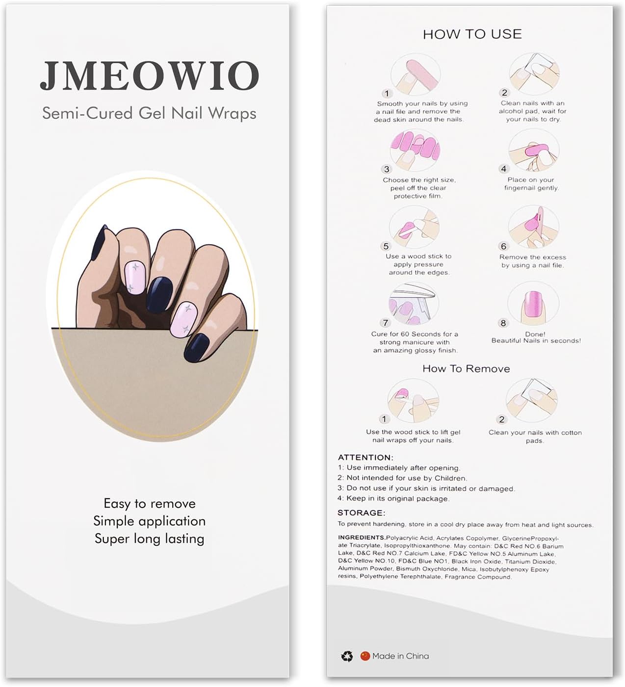 JMEOWIO Semi Cured Gel Nail Strips Star Gel Nail Stickers Wraps UV/LED Nails Art Design Decoration Accessories