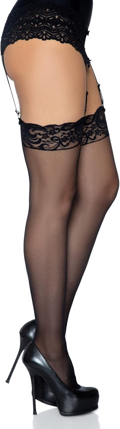 Leg Avenue womens Nylon Sheer Stockings With Lace Top - Image 3