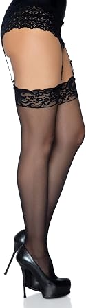 Leg Avenue Women's Nylon Sheer Stockings With Lace Top