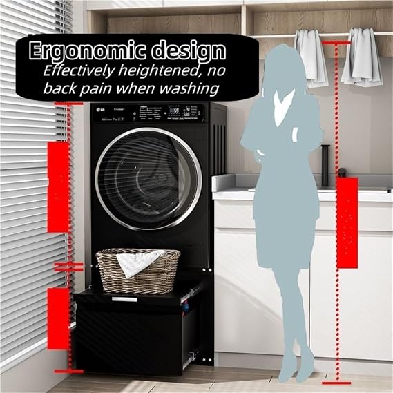 Cold-rolled Steel Laundry Pedestal, Washer and Dryer Pedestals with A Large Drawer, Washing Machine Pedestal with Adjustable Foot Pad, Universal Fit Anti-Vibration Washing Machine Stand(Black)