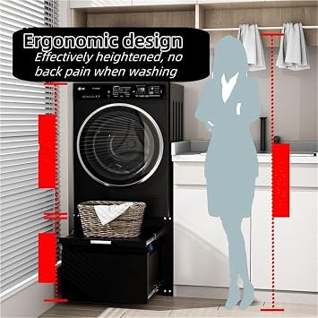 Cold-rolled Steel Laundry Pedestal, Washer and Dryer Pedestals with A Large Drawer, Washing Machine Pedestal with Adjustable Foot Pad, Universal Fit Anti-Vibration Washing Machine Stand(Black)
