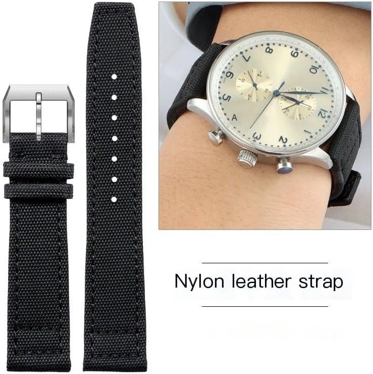 Canvas Nylon Watch Strap For IWC Pilot's Mark XVIII Portuguese Portofino Men's Genuine Leather