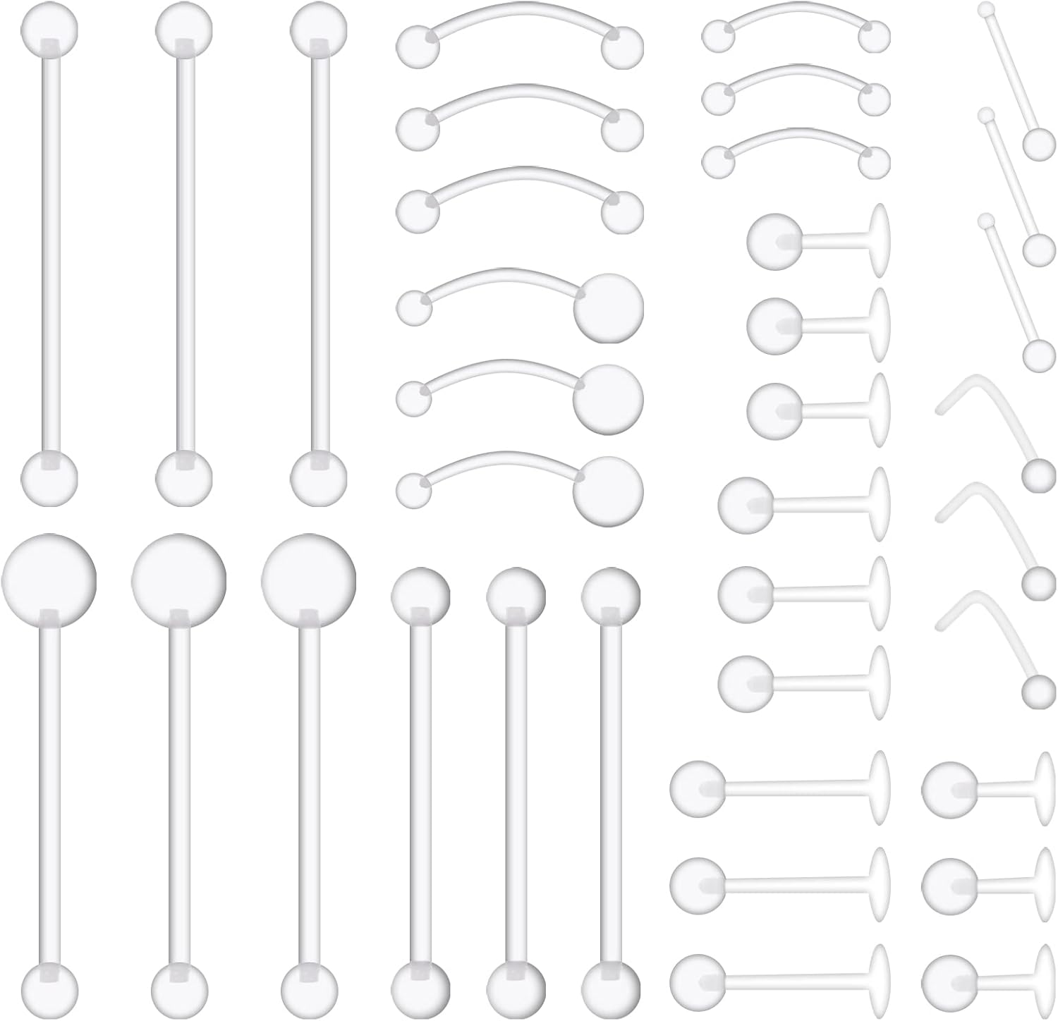 Yolev 36pcs Clear Piercing Jewelry Clear Piercing Retainers Set Plastic