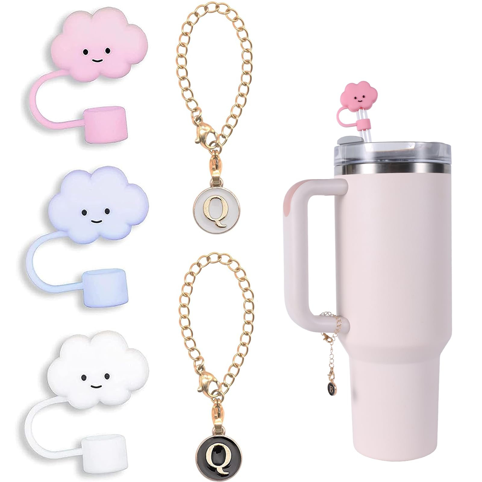 Stanley-Tumbler Zubehör Set – 5-teilig Mit Strohhalm-Abdeckungen, Charms & Aufklebern (Design 'O')