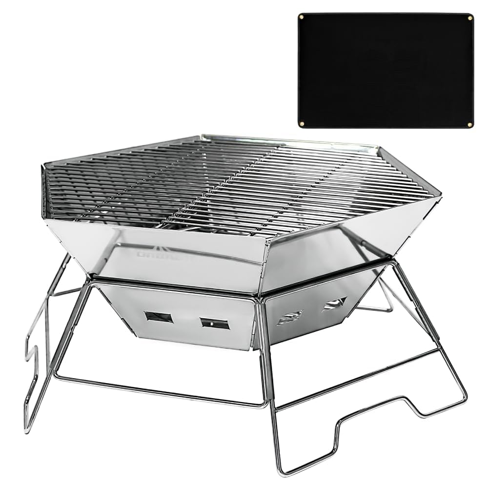 BBQ焚き火台/ステンレス Amazon | ばーべきゅうコンロ 焚き火台 ステンレス BBQ 携帯便利