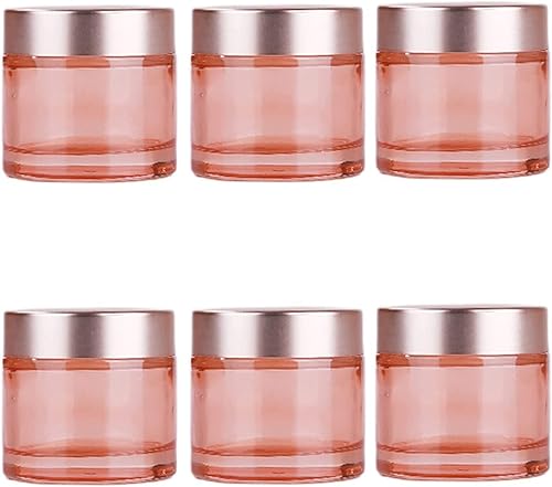 Sxminer - Paquete de 6 frascos de vidrio rosa de 2 onzas, frascos vacíos de crema con tapas de oro rosa de 2.0 fl oz, recipientes de cosméticos